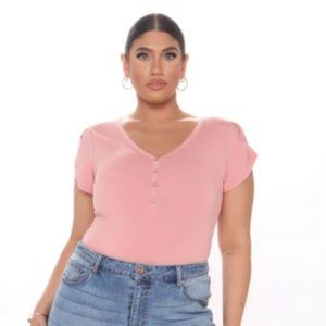 AMBIANCE MAUVE HENLEY FLUTTER SLEEVE BODYSUIT 2X